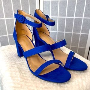 DREAM PAIRS Women's Chunky Heel Dress Sandals Double Strap Royal Blue, Haven-01